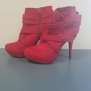 Red high heel ankle boots